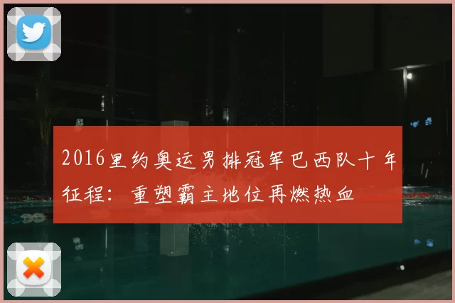 2016里约奥运男排冠军巴西队十年征程：重塑霸主地位再燃热血